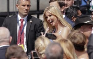 Ivanka Trump smiles and waves as she arrives  in Warsaw, Poland