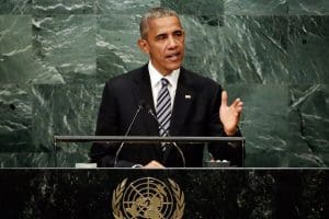 President Barack Obama addresses the 71st session of the United Nations General Assembly in 2016. 
