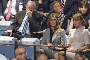 White House chief of staff John Kelly, surrounded by world leaders, reacts as his boss goes off script.