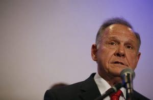 Former Alabama Chief Justice and U.S. Senate candidate Roy Moore speaks at a press conference