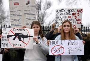 Students protest against gun violence outside of the White House just days after 17 people were killed in a shooting at a south Florida high school , February 19, 2018, in Washington, DC .