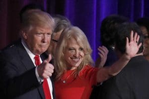 Donald Trump and Kellyanne Conway wave