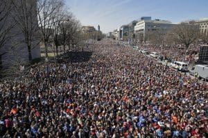 The crowd fills Pennsylvania Avenue during the "March for Our Lives" rally in support of gun control, Saturday, March 24, 2018, in Washington.