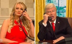 Stormy Daniels with Alec Baldwin as Donald Trump, on 