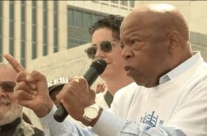 Rep. John Lewis gives speech at Keep Families Together rally.