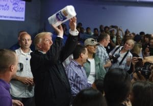 Donald Trump throws paper towels in Puerto Rico