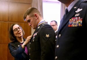 Oregon Gov. Kate Brown with National Guard