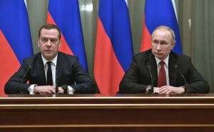 Russian President Vladimir Putin, right, and Russian Prime Minister Dmitry Medvedev