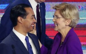 Former Housing Sec. Julian Castro with Sen. Elizabeth Warren (D-MA)