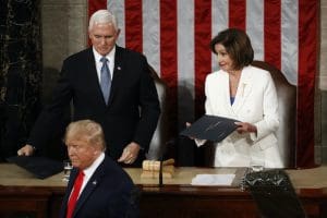 Donald Trump, Mike Pence and Speaker Nancy Pelosi at the State of the Union address