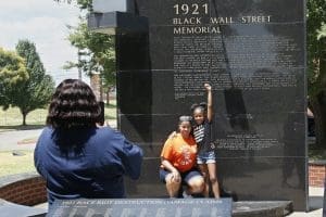 Visitors to Black Wall Street Memorial, Tulsa