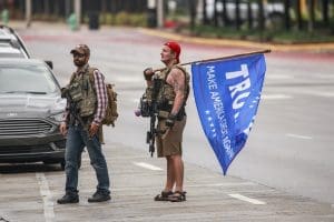 Armed anti-mask protesters in Indiana in July 2020