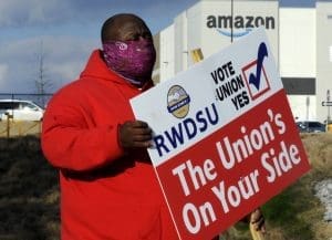 Union organizer with sign