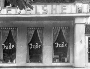 Berlin windows painted with the word Jude, 1938