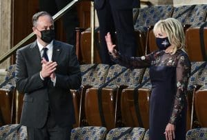 Doug Emhoff and Jill Biden with masks