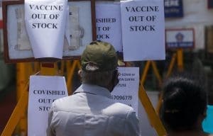 'Vaccine Out of Stock' signs in Mumbai