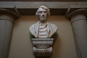 A marble bust of former Chief Justice Roger Taney.