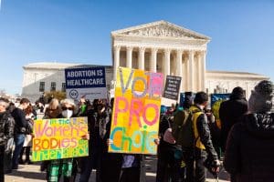 Pro-choice protests at Supreme Court during hearing for Mississippi abortion case