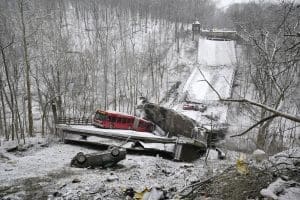 Collapsed bridge in Pittsburgh, PA