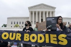 Abortion demonstrators outside Supreme Court
