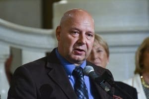 Doug Mastriano speaks at an event on July 1, 2022, at the state Capitol in Harrisburg, Pa.