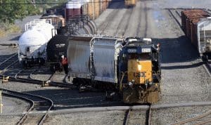 Locomotive and railroad cars