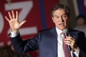 Dr. Mehmet Oz speaks on the campaign trail in Springfield, Pennsylvania on Thursday, Sept. 8, 2022.