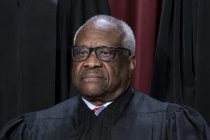 Associate Justice Clarence Thomas outside the Supreme Court building in Washington, Oct. 7, 2022.