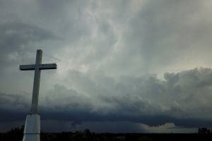Storm clouds over church in Wisconsin