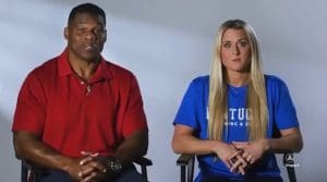 Herschel Walker and Riley Gaines in a Walker campaign ad