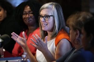 Katie Hobbs speaks at a roundtable event in Phoenix, Monday, Sept. 19, 2022. Hobbs was elected Arizona governor on Monday, Nov. 14 defeating Republican rival Kari Lake.