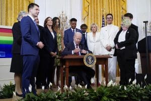 President Joe Biden signing an executive order at an event to celebrate Pride Month in the East Room of the White House on June 15, 2022.