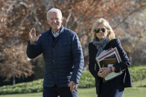 Joe Biden and Jill Biden arrive on the South Lawn of the White House in Washington on Sunday, Dec. 4, 2022.