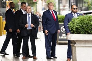 Former President Donald Trump departs Trump Tower on Wednesday, Aug. 10, 2022, in New York.