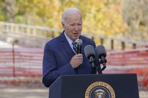 President Joe Biden speaks about his infrastructure agenda at Fern Hollow Bridge in Pittsburgh, Thursday, Oct. 20, 2022.