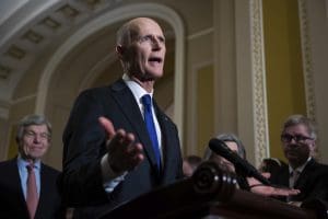 Sen. Rick Scott (R-Fla.) speaks during a press conference after a Senate Republican Conference policy luncheon at the U.S. Capitol Dec. 6, 2022.