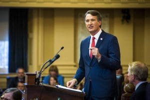 Virginia Gov. Youngkin delivers his State of the Commonwealth address to a joint session of the Virginia legislature in the House chamber in Richmond, Va., on Jan. 11, 2023.