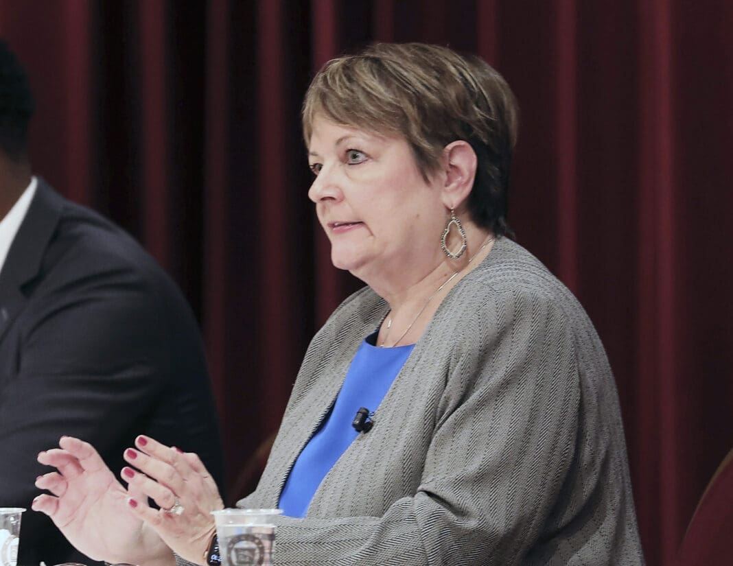 Janet Protasiewicz, a Milwaukee County Judge and state Supreme Court contender participates in candidate forum at Monona Terrace in Madison, Wis., on Jan. 9, 2023.