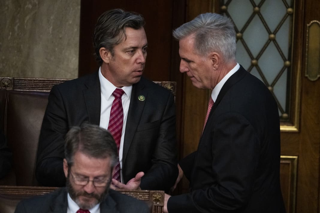 Andy Ogles and Kevin McCarthy are seen on the House floor on Thursday, January 5, 2023.