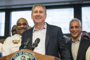 Chicago billionaire Ken Griffin discusses a $10 million donation to reduce gun violence in the city during a press conference in Chicago, April 12, 2018.