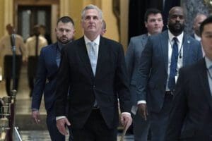 Speaker of the House Kevin McCarthy, R-Calif., walks inside the Capitol in Washington, Thursday, April 27, 2023.
