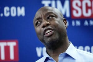 Republican presidential candidate South Carolina Sen. Tim Scott speaks at a campaign event with the New Hampshire Federation of Republican Women, Thursday, May 25, 2023, in Manchester, N.H.