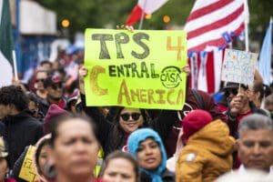 UNITED STATES - MAY 1: Demonstrators with CASA, SEIU and other organizations, march on 15th NW to Capitol Hill to demand "Temporary Protected Status for Nicaragua, Honduras, Guatemala, and El Salvador on International Workers Day," on Monday, May 1, 2023.
