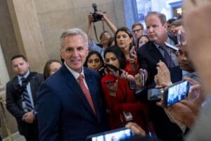 House Speaker Kevin McCarthy of Calif., speaks to reporters outside his office on Capitol Hill in Washington, Wednesday, June 7, 2023.