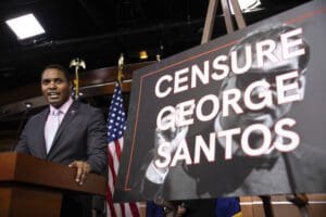 Rep. Ritchie Torres (D-N.Y.) speaks during a press conference on a privileged resolution to censure Rep. George Santos (R-N.Y.) at the U.S. Capitol July 17, 2023.