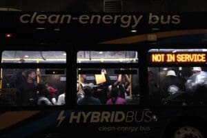 Asylum-seekers on bus in New York City.