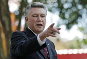 In this Nov. 7, 2018, file photo, Mark Harris speaks to the media during a news conference in Matthews, N.C.